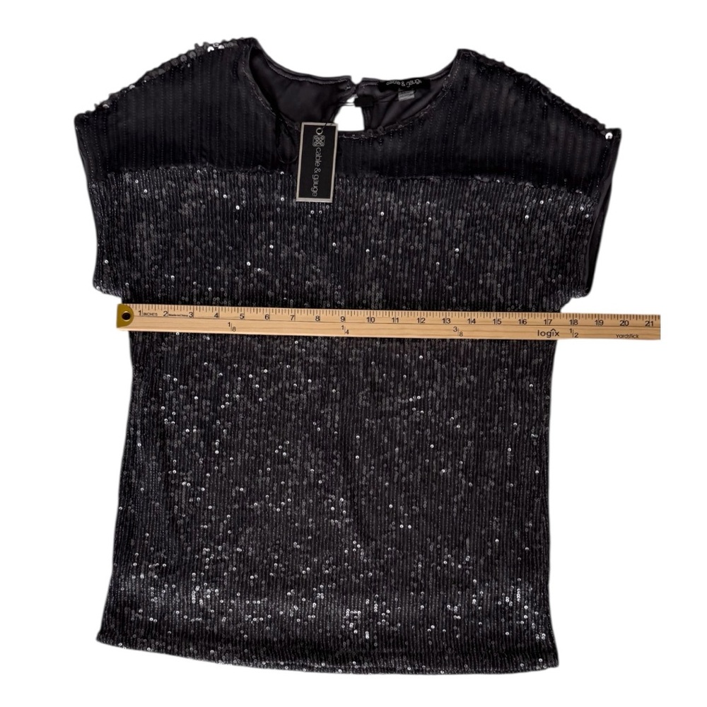 NWT Cable & Gauge Black/Gray Sequin Short Sleeve Lined Top Size Small-P - Picture 6 of 11